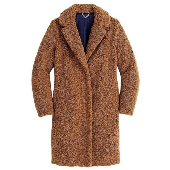 J. Crew Teddy Sherpa Topcoat in Warm Brandy Size Small - Picture 2 of 5